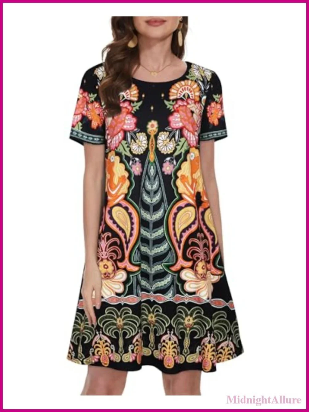 Women's Casual Summer Tshirt Dress with Pockets Floral Sundress Beach Cover Up
